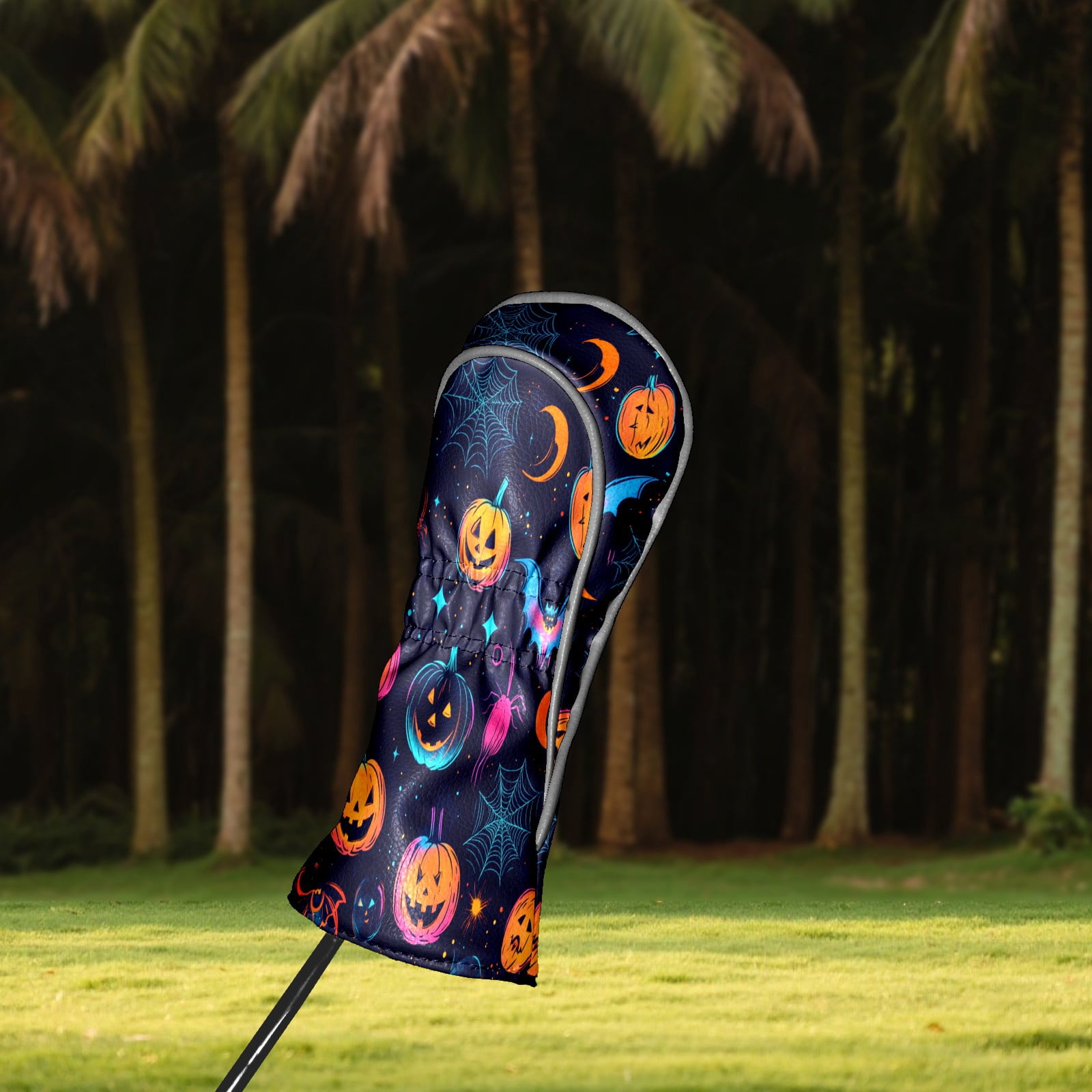 Golf Club Covers PU Leather Waterproof Head Covers for Fairway Woods Hybrids Cute Halloween Pumpkin