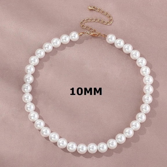1 pc Plastic Imitation Pearl Round Beaded Necklaces for Women Golden White 10mm 15.75 inch(40cm)