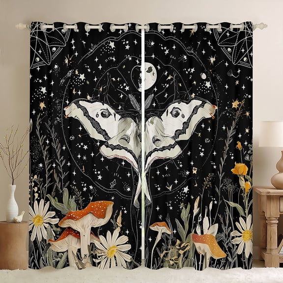 Feelyou Dreamy Moth Butterfly Black Out Curtains, Mushroom Groovy Flower Curtains Pack of 2 (42x63 Each), Mystic Constellation Bedroom Curtains, Living Room Curtains Decor