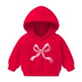 thumbnail image 2 of Red Kids Girls Hooded Sweatshirt 2-7T, 100% Polyester Bow Print Pullover Hoodie, Easy Care Machine Washable Lightweight for Active Play,Size 2 T, 2 of 6