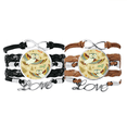thumbnail image 1 of Lovely Birds Owls Floral Patterns Bracelet Hand Strap Leather Rope Wristband Double Set, 1 of 3