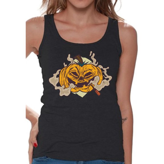 Awkward Styles Halloween Sleeveless Shirt Smoking Pumpkin Tank Top for Women
