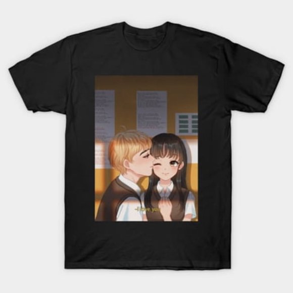 Aesthetic Anime Girl And Boy Romance Manga Style Graphic Art Unisex T-Shirt, sizes up to 3XL