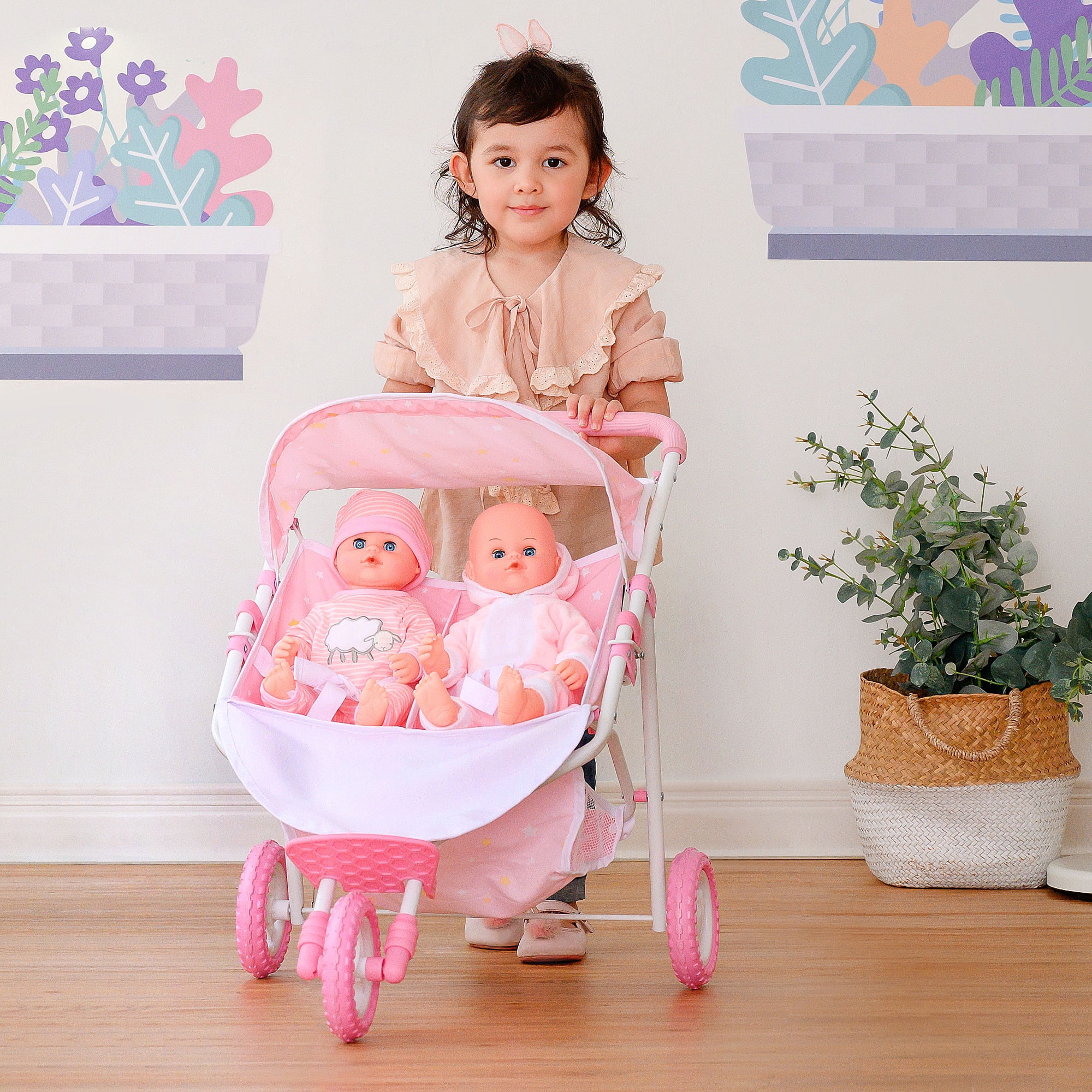 Wishing Stars Baby Doll Twin Stroller, Pink