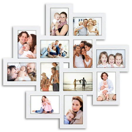 DL furniture - Photo Frame 24x24 Square Storm Eye White PVC Picture Frame Selfie Gallery Collage Wall Hanging For 6x4 Photo - 12 Photo Sockets - Wall Mounting Design