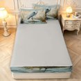 thumbnail image 4 of Erosebridal Dreamy Heron Bird Zipper Queen Comforter Set with Fitted Sheet and 2 Pillowcases,Retro Animals Zipper Bedding Set,Blue Green,Light Gray Reversible,4pcs, 4 of 8