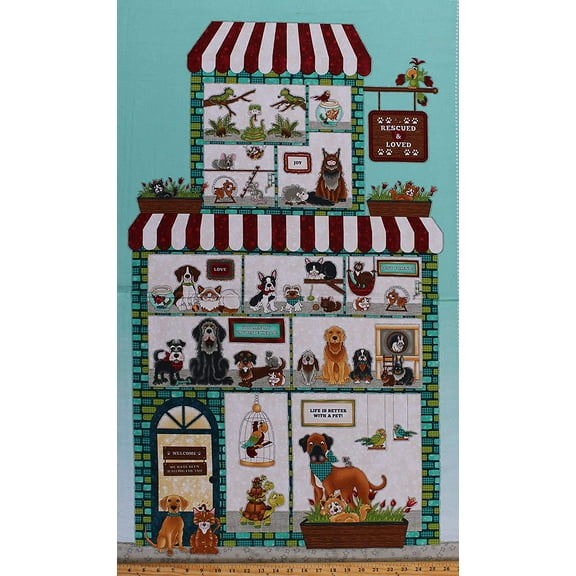 24" X 44" Panel Pet Store Pet Adoption Animals Cotton Fabric Panel (9399P-17)