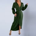 thumbnail image 6 of Taylonsss Womens Maxi Dress Deep V Neck Long Puff Sleeve Ruched Side Slit Elegant Glamour Wedding Guest Cocktail Party Evening Dress, 6 of 7