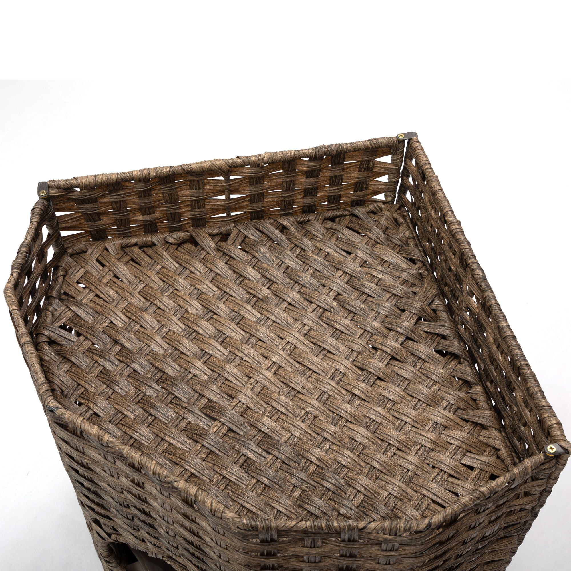 Pefilos 22" Cat Litter Box Enclosure with Waterproof Litter Bag and PP Mat, Hidden Washroom Handwoven Rattan Cat House for Living Room, Bedroom, Brown