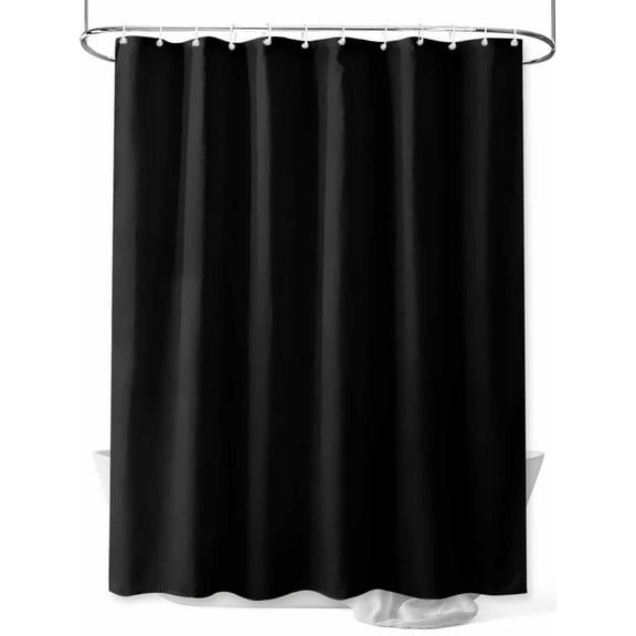 Solid Color Shower Curtain, Black Waterproof Shower Curtain Set with 12 Hooks Lightweight Washable Fabric Shower Curtains for Bathroom 36x72 Inches