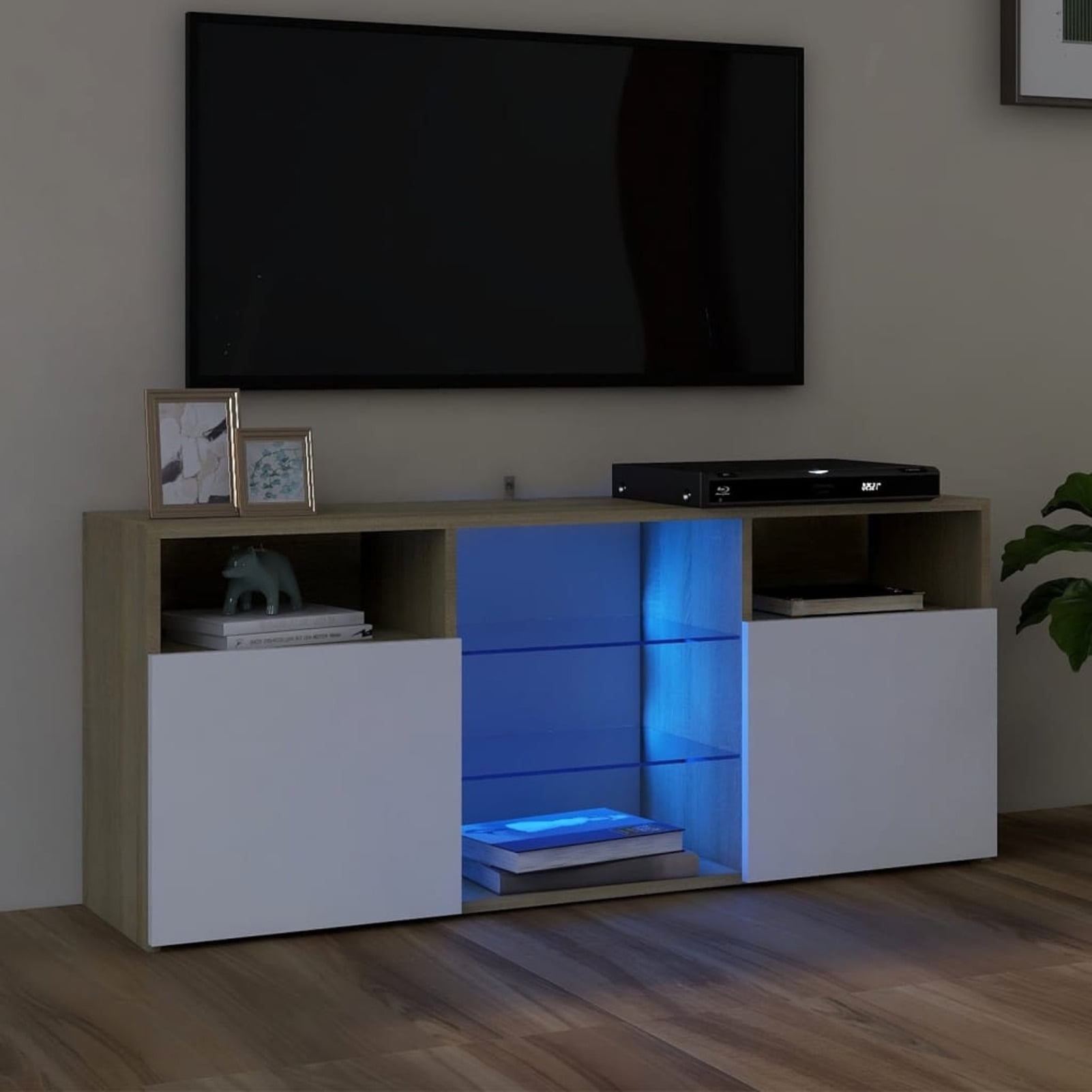 Black TV Stand / Cabinet 100 cm / High Gloss / Blue LED ! White / Gray 
