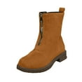 thumbnail image 2 of Viluyesy Womens Suede Mid Calf Boots, Front Zipper Thicken Heels Round Toe Fall Winter Trendy Moto Boots Brown US8.5, 2 of 9