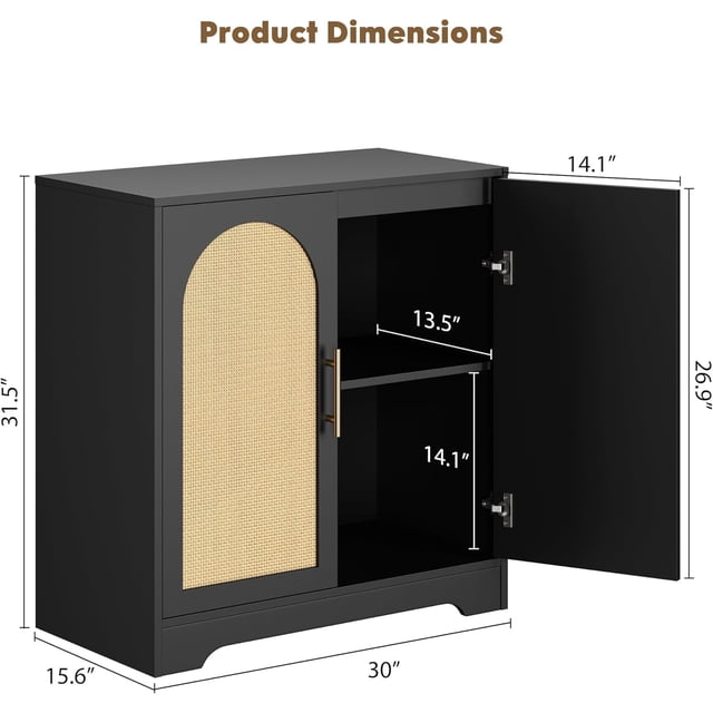 EDTara 4-Door Rattan Sideboard Cabinet, 30" Modern Storage Console Table for Entryway or Dining Room
