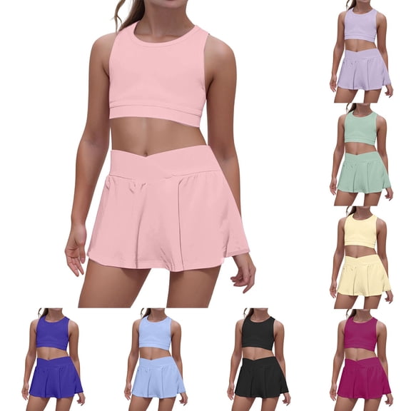 RTKFRFLM Girls 2-Piece Summer Outfit Fashionable Backless Tank Top and Matching Shorts Set Trendy Casual Stylish Playwear and Beach Outfits for Little and Big Girls Clothes