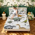 thumbnail image 3 of meiyoeat Cartoon Dinosaur Bed Sheets for Girls Boys, Jungle Wildlife Full Size Sheets, White Green, 4pcs, 1 Flat Sheet, 1 Fitted Sheet and 2 Pillowcases, 3 of 5
