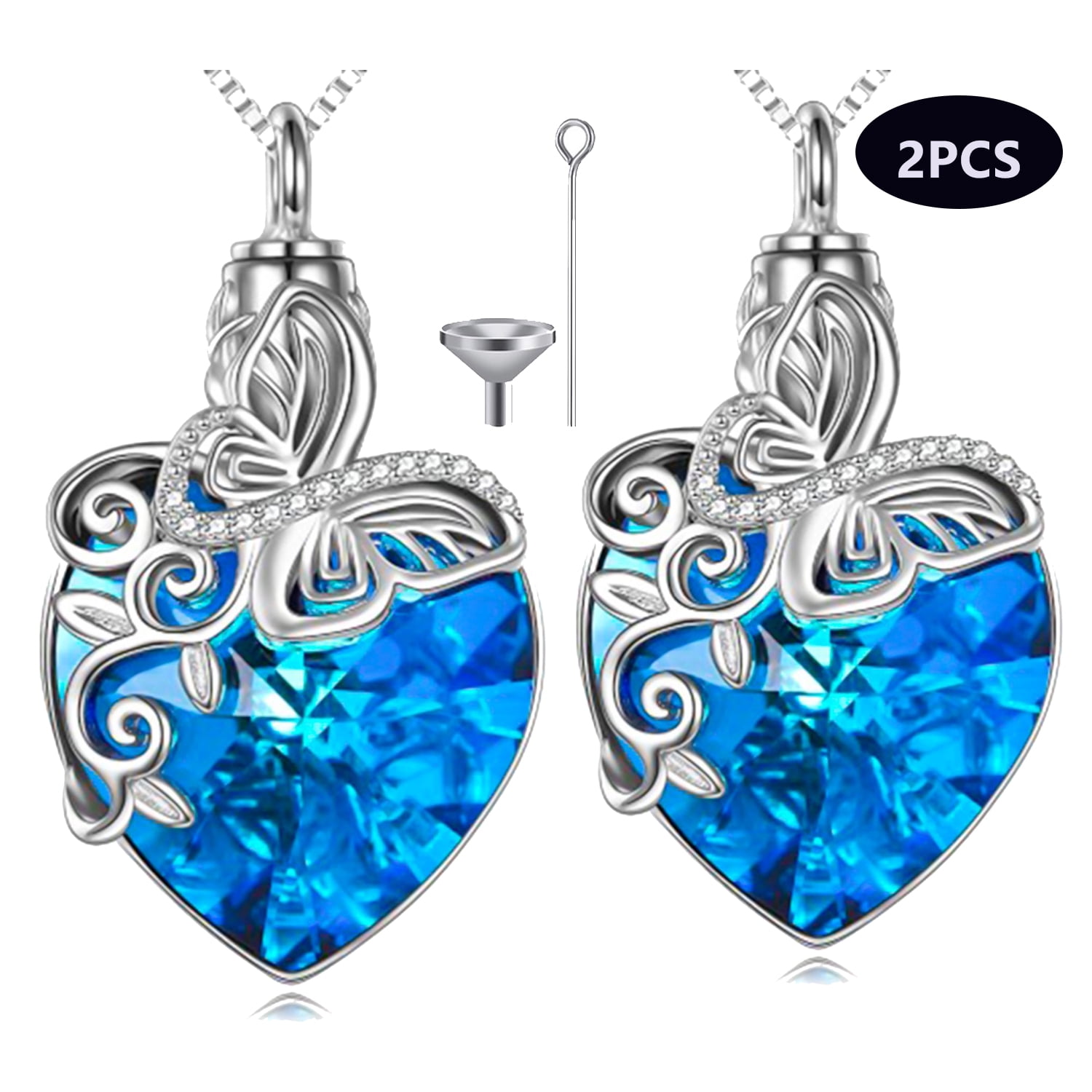 2Pcs Ashes Necklace, Heart shaped Butterfly Bone Ash Necklace Filler