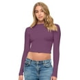 thumbnail image 2 of M&M SCRUBS Women's Long Sleeve Crop Tops Buttery Soft Y2K Baby Tee Super Stretch Casual, Workout Shorts T-Shirts (Argyle Purple, X-Large), 2 of 6
