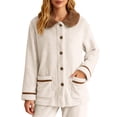 thumbnail image 5 of DHFJKG Womens Flannel Pajamas Button Up Top Coat With Peter Pan Collar Long Sleeve Fuzzy Sleepwear With Pockets For Cold Weather Classic Homewear, 5 of 6
