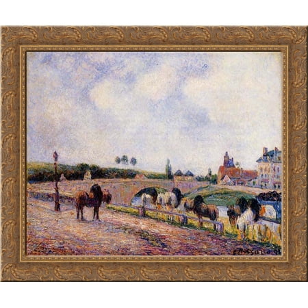 The Pontoise Bridge 24x20 Gold Ornate Wood Framed Canvas Art by Pissarro, Camille