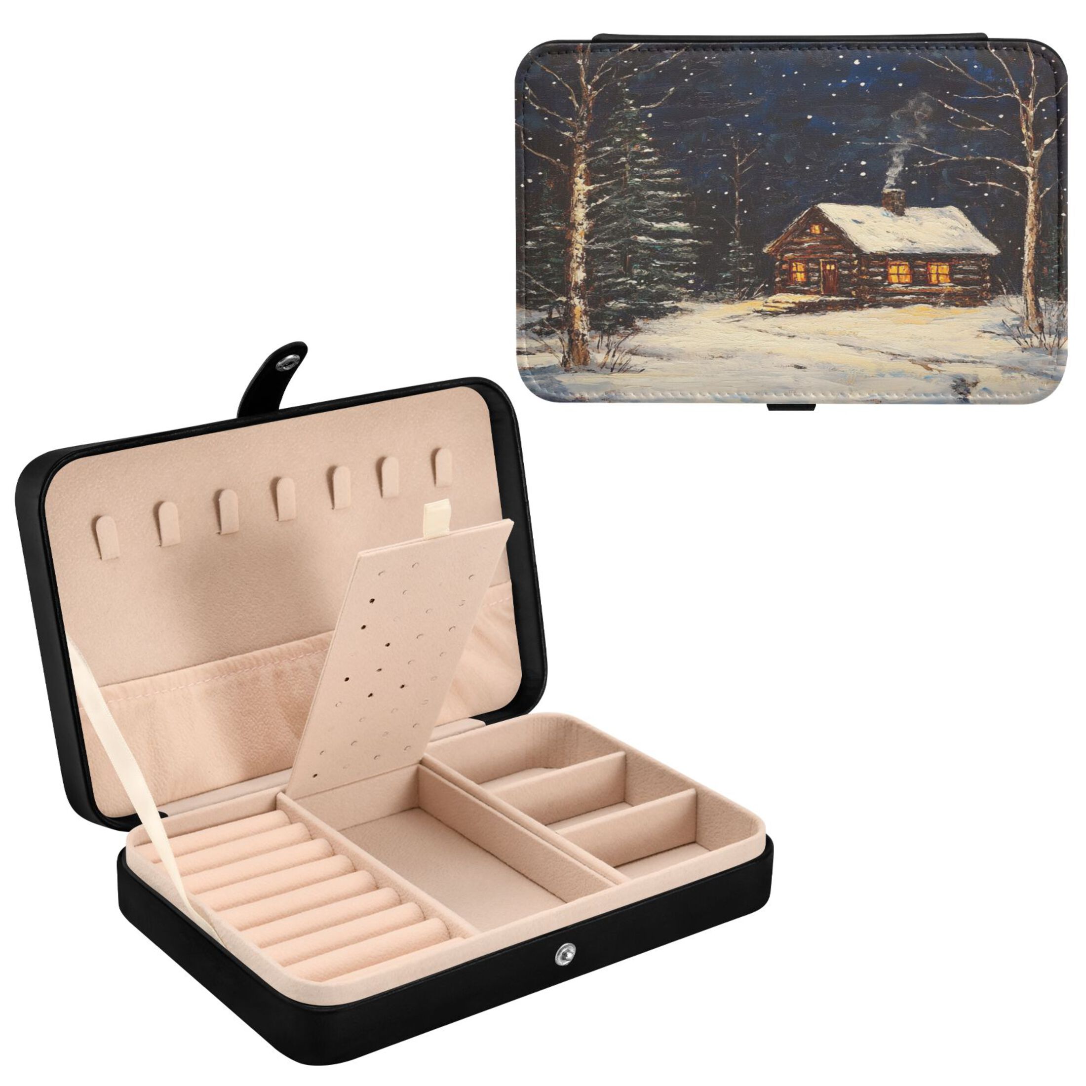 Leather Jewelry Box Rectangular 8.27x5.5x1.78In Travel Jewelry Storage Earrings Necklace Bracelet Watch Brooch Storage The Cabin in The Forest