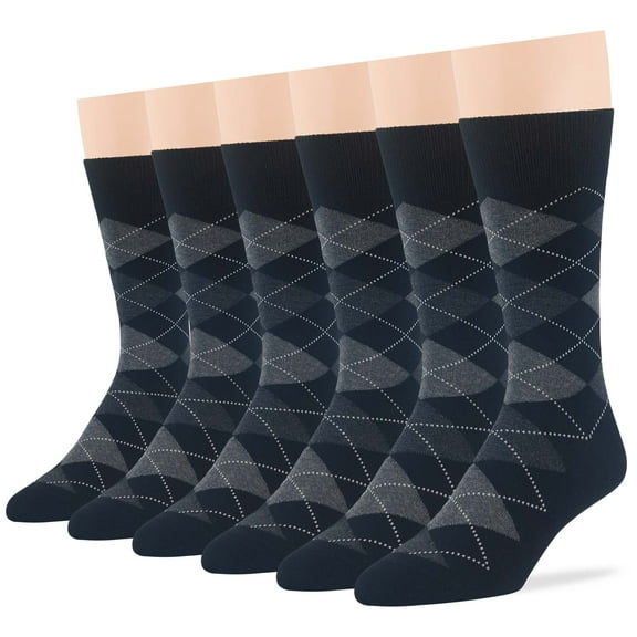 7BIGSTARS KINGDOM Men's Dress Argyle Cotton Socks - 6 Pack - Large - Casual Seamless Socks Size 10-13 Shoe Size 6-12 L Black