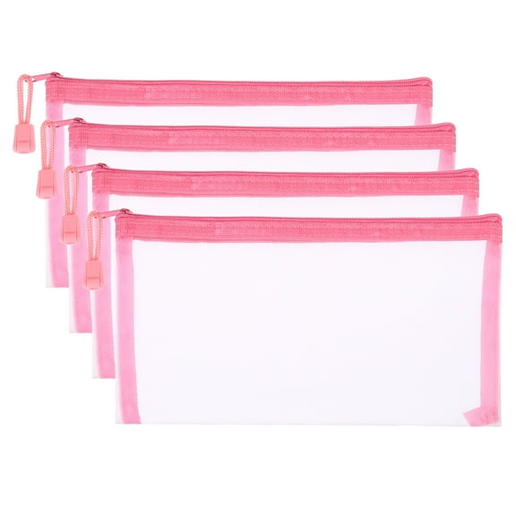 Uxcell Mesh Zipper Bags, B6 Travel Cases Nylon Makeup Pouches, Pink 4 Pack