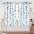 thumbnail image 2 of Teal Flower Kithchen Curtains, Teal Gray Floral Rod Pocket Window Treatment Tier Pair for Kitchen Bathroom RV Basement Laundry, Set 2, 26 Inch Wide 36 Inch Long, 2 of 6