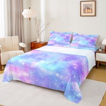 Feelyou Purple Blue Sky Twin Sheet Sets, Dreamy Stars Teen Kid Bedding, 3pcs