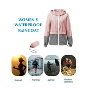 Rosvigor Womens Waterproof Raincoat Lightweight Color Block Jackets Windproof Hooded Jacket with Pockets