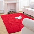 thumbnail image 2 of LAICAIW Premium Velvet Fluffy Area Rug Plush Soft Carpet for Bedroom Living Room, Extra Comfy Furry Rugs Modern Solid Color Cute Carpets, 5x8 Feet Red, 2 of 6