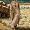 thumbnail image 3 of Oksale 3/4 Sleeve Dress for Women Summer Flowy A Line Mid Length Dresses Casual Round Neck Pleated Linen Dress Beach Sundress 2026 Khaki XL, 3 of 8