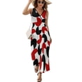 thumbnail image 2 of Geometric Retro Style Black Red White Womens Night Club Maxi Dress V Neck Sleeveless Bohemia Long Dresses, 2 of 9