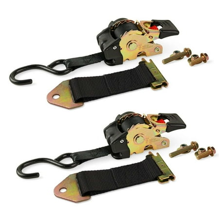 

DC Cargo Mall 2 Quick n Easy AutoRetract Strap Cargo Tie Downs - Retractable 1 x 6 Bolt-on or E-Track Fitting Ratchet Straps w/S Hook for Trailers & Pickups