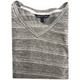 thumbnail image 2 of Calvin Klein Jeans Women's V-Neck Stripe Knitted T-Shirt, Light Grey, XS, 2 of 3