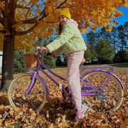 Glerc Missy 24 inch Girl Cruiser Kids Bike Shimano 6-Speed Teen Hybrid City Bicycle with Rack for Youth Ages 7 8 9 10 11 12 13 14 Years Old Wicker Basket & Lightweight, Purple