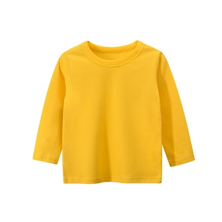 

JDEFEG Boys Tee Shirts Plain Toddler Kids Girls Boys Long Sleeve Basic T Shirt Casual Tees Shirt Tops Solid Color Baby Boy Button Top Cotton Blends Yellow 110