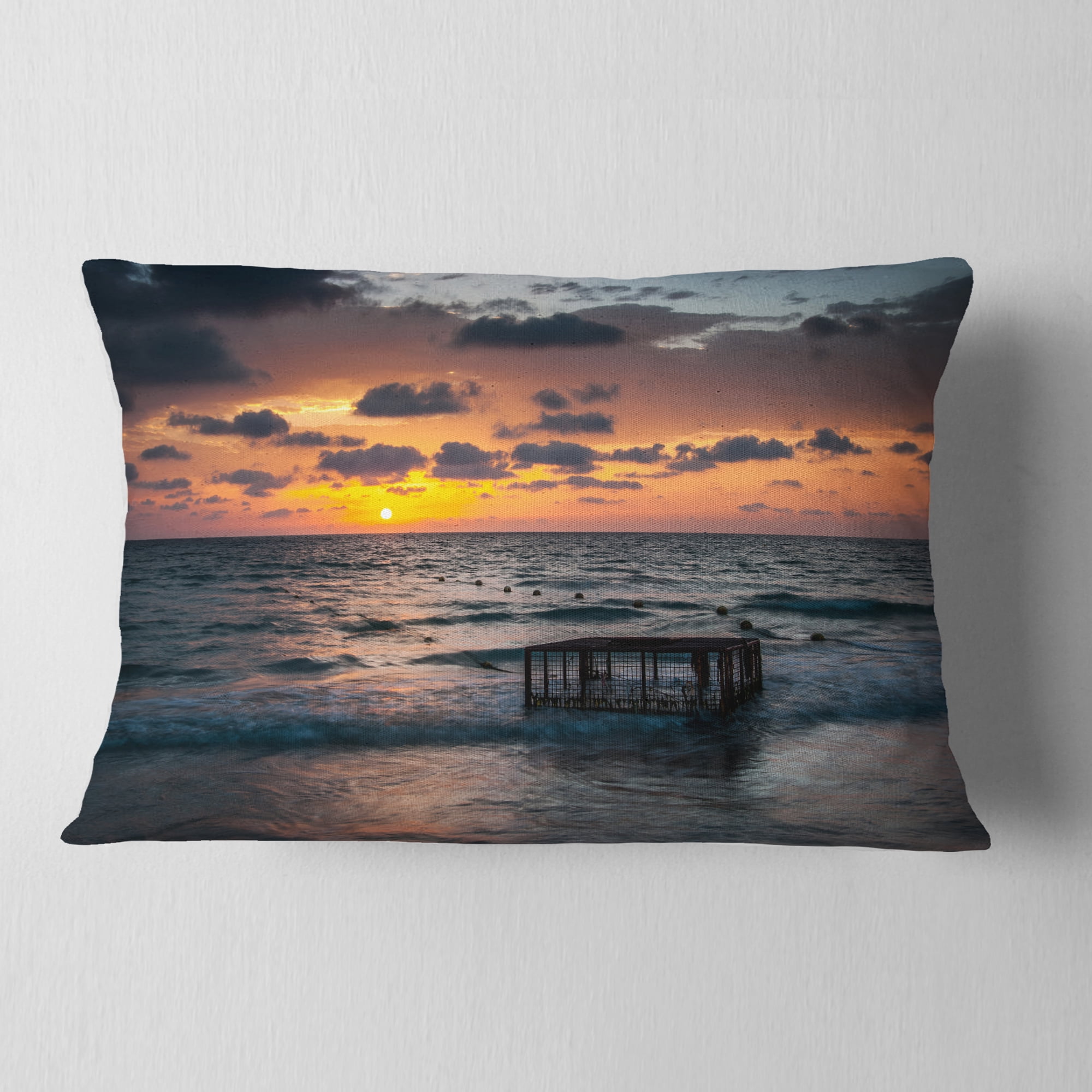 Designart 12" x 20" Blue Polyester Throw Pillow