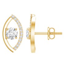 Rosec Jewels Lab Created Diamond Leaf Earrings - Minimalist Stud Earrings for Women (EF-VS Grade) - Valentines Day Gift, 14K Yellow Gold