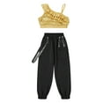 thumbnail image 3 of TiaoBug Kids Girls 2 Piece Hip Hop Dance Outfits Sequins Ruffle Sleeveless Crop Top with Jogger Cargo Pants Set Gold 10, 3 of 7
