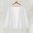 thumbnail image 5 of VSSSJ Women's Floral Lace Shrug Cardigan Long Sleeve Crochet Open Front Sheer Casual Dressy Elegant Cardigan Blouse Tops White S, 5 of 5