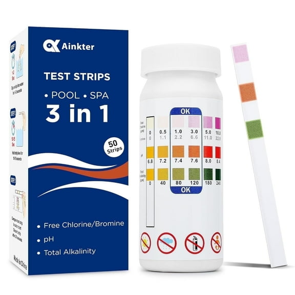 Ainkter Pool Test Strips 3-in-1 Water Testing Kit for Pools and Spas, 50 Strips