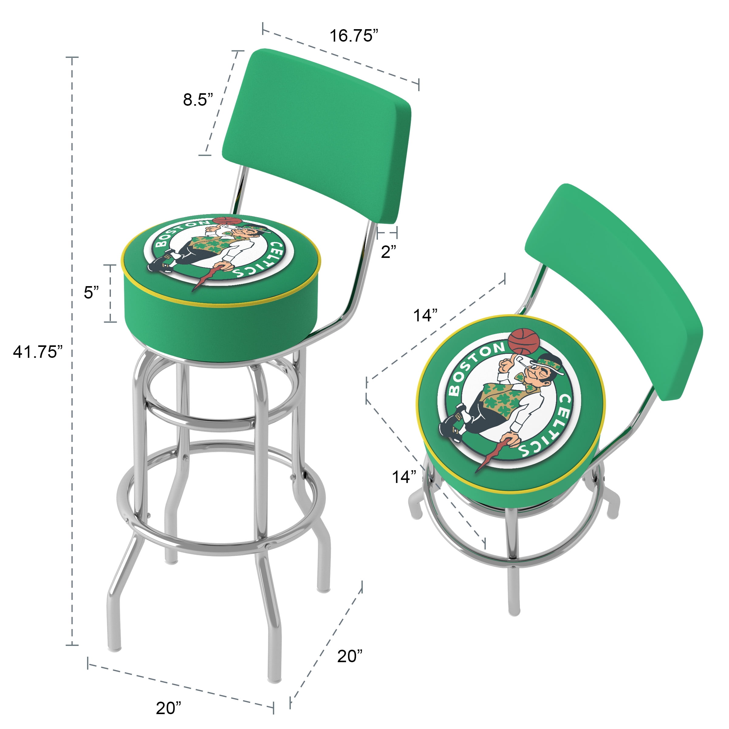 Trademark Gameroom Boston Celtics Logo Bar Stool with Back Rest
