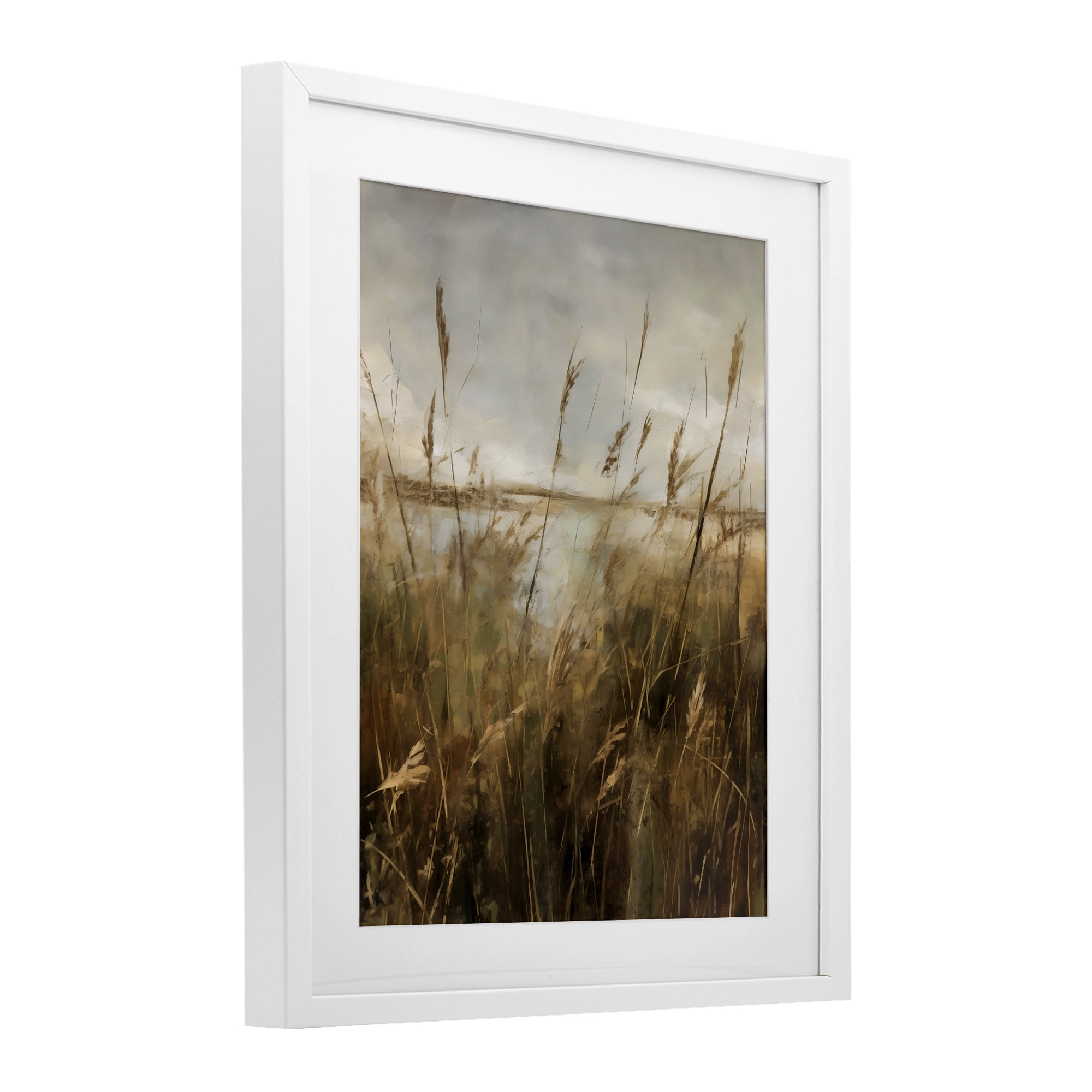 Stupell Industries Tall Grass Beside Quiet Lake White Framed Print Under Glass, design by Creative Studio
