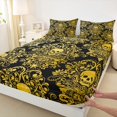 thumbnail image 3 of Homewish Vintage Damask Floral Bed Sheets,Gothic Skull King Sheets,Gold Spooky Halloween Sheet Set,Breathable Bedroom Decorative,4 Pieces, 3 of 7