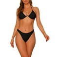 thumbnail image 1 of Conjuntos de bikini de dos piezas con tirantes dobles y parte inferior triangular para mujer INSPIRE CHIC, con aros y diseño acanalado, traje de baño en color negro, talla X-Large, 1 of 5