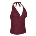 thumbnail image 2 of Hilor Women's Plunging V Neck Halter Swim Tops Shirred Tankini Top, 2 of 6