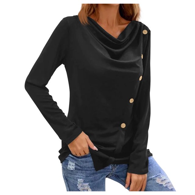 FAIWAD Women's Casual Tunic Tops Long Sleeve Button Down Solid Color Spring Summer Loose Slim Tops