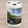 thumbnail image 1 of Wooden Bridge Ceramic Toothbrush Holder, Scenery of Lake and Spring English Garden Peaceful Landscape Photo, Decorative Versatile Countertop for Bathroom, 4.5" X 2.7", Multicolor, 1 of 4