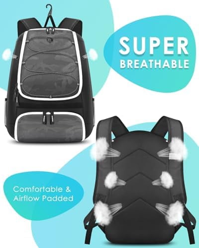 Voylla Baseball Bag, Softball Bag for Baseballgear & T-Ball Bat, Baseball Backpack with Shoes Compartment for Men/Women