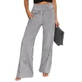 thumbnail image 3 of Wide Leg Pants Woman High Waist Petite Striped Cotton Trousers with Pockets Casual Summer Palazzo Capri Lounge Vacation Black L, 3 of 8